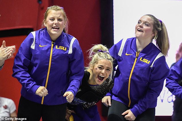 Olivia and her teammates cheered on the rest of their team as they competed during the competition over the weekend.