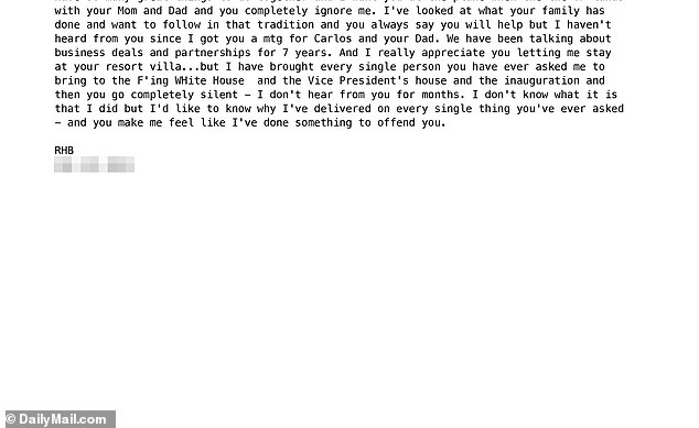 Joe Biden flew to Mexico on February 25 to 26, 2016 for trade talks with then-president Enrique Peña Nieto. 'We are arriving late tonight on Air Force 2 to MX City. We will be there for Thursday - I'm attending meeting w/ President N w/ Dad. Jeff is with me on lane [sic] and we will be with us all day,' Hunter wrote to Magnani on February 24, 2016