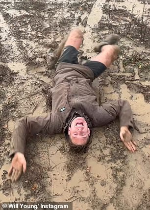 Prom queen: During the less sunny seasons, he opts for winter clothing and in a video he can be seen imitating ABBA while rolling in the mud.