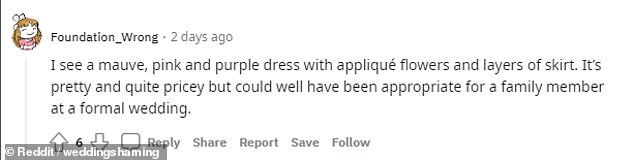 The dress sparked a debate among Reddit members, with some arguing that it was wedding guest attire. 