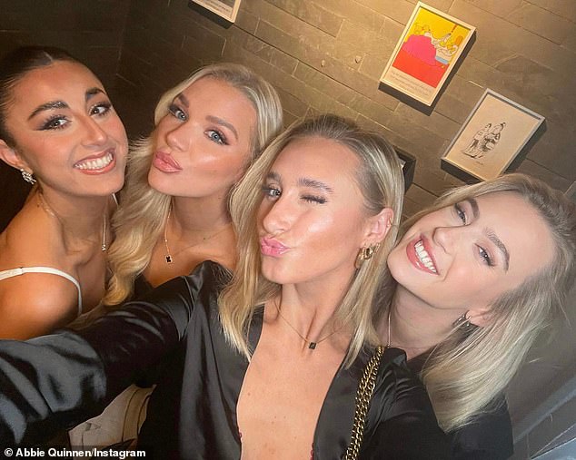 Girl time: Abbie joined a girl gang for the night, while sharing a photo of the foursome in a photo gallery on her Instagram page.