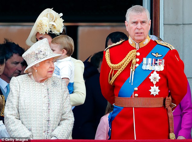 Harry wrote in his memoir that Meghan had clearly not looked up to the Royal Family before meeting the Queen and Prince Andrew (both pictured).