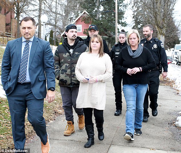 The family of victim Kaylee Goncalves leaves the Latah County Courthouse in Moscow Idaho, after Bryan Kohberger was indicted last week.  The Goncalves family has defended Mortensen's actions