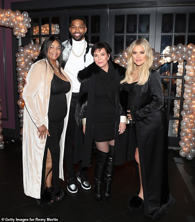 Link: Andrea Thompson, Tristan Thompson, Kris Jenner and Khloe Kardashian seen from left to right at Tristan's birthday party in Los Angeles in March 2018