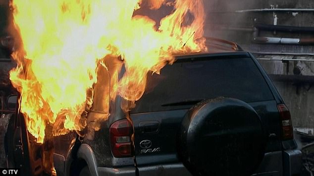 Explosive – After shooting Luke through the window, the vile villain didn't end there as he coldly turned on the car and shot out the gas tank, engulfing the car in a huge ball of fire, burning Luke to the ground death.