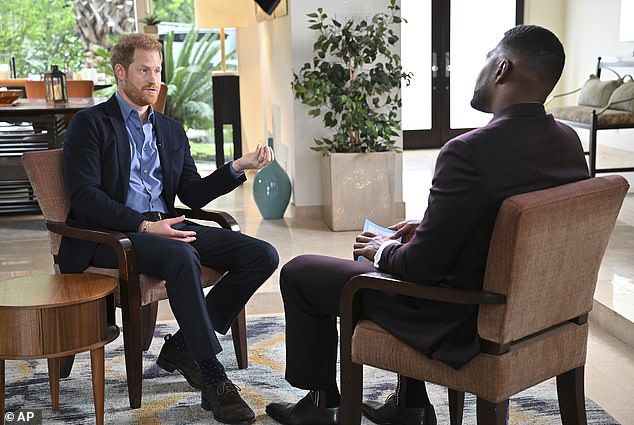 Harry doubled down on his version of events in his interview with Good Morning America host Michael Strahan (right) on Monday.  '[The Queen] I knew what was going on.  She knew how difficult it was.  I don't know if she was in a position to be able to change it