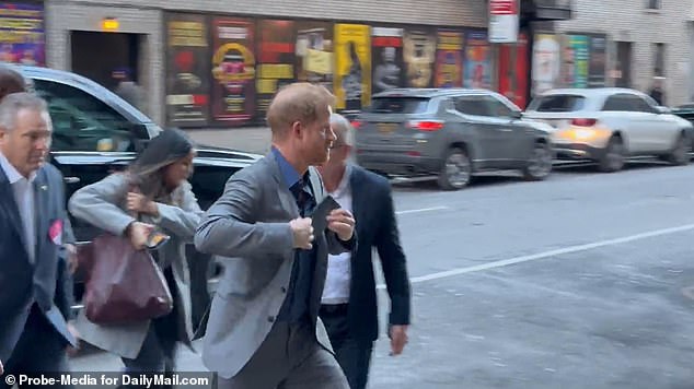 The prince is seen arriving at the studios where Stephen Colbert is filming The Late Show.