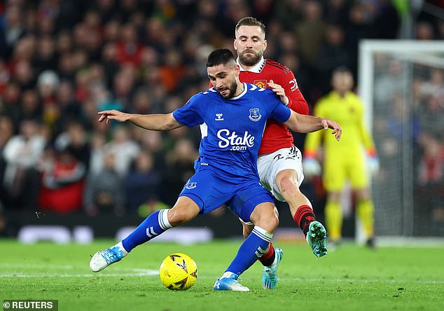 Shaw (red) has impressed during his recent spells as centre-back at the Old Trafford club.