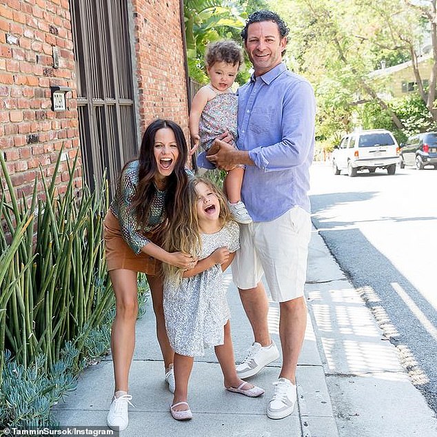 Tammin's moody accent has made headlines over the years, and fans are noticing how she's adopted the voice she uses for American TV shows into her everyday life.  She is pictured here with her husband Sean McEwen and her daughters Phoenix and Lennon.