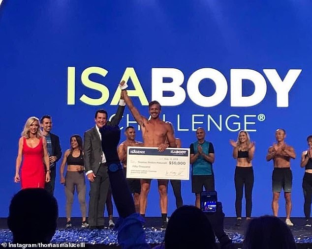 In 2019, Thomas won $90,000 in prizes after winning the Isabody (Isagenix) 16-week Global Champion contest (pictured)