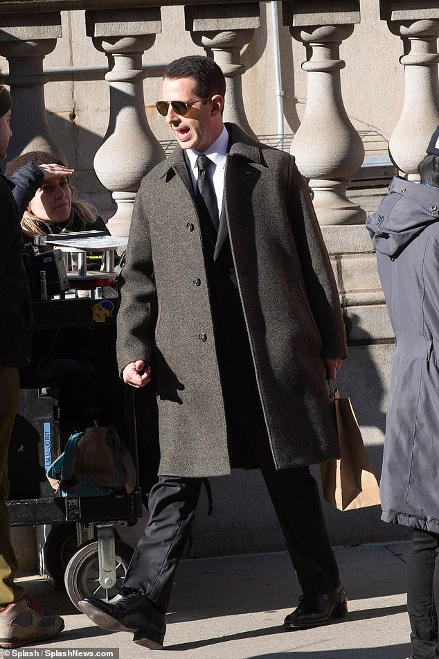 Cast: Brian Cox (Logan Roy), Jeremy Strong (Kendall Roy), Nicholas Braun (Greg Hirsch), Alan Ruck (Connor Roy) and Fisher Stevens (Hugo Baker) were seen out and about on the Upper East Side of New York City on monday.  late