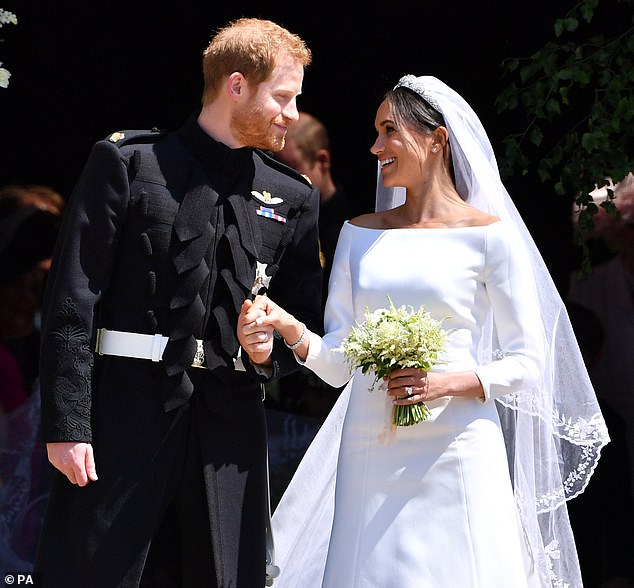 Prince Harry and Meghan Markle leave St. George's Chapel in Windsor Castle after their wedding in 2018