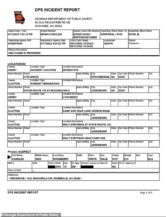 The police report obtained by DailyMail.com documenting the charges Roseberry was issued