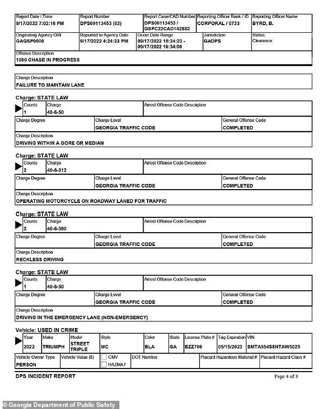 Another page of the incident report details the charge of those suspected of 