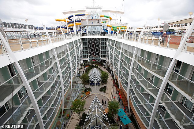 The unexpected waterfall spilled onto deck 8 of the ship, pictured here