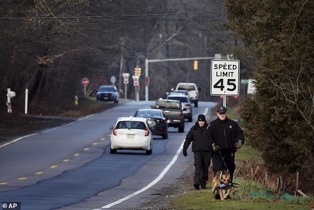 Police search a road in Cohasset, Massachusetts, on January 7 for any sign of Ana.