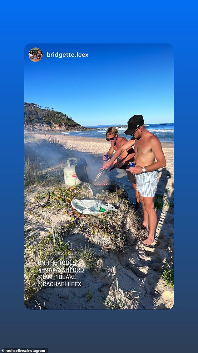 Blake appeared in several of the photos as the four of them enjoyed a beachside getaway.  Seen here with Max