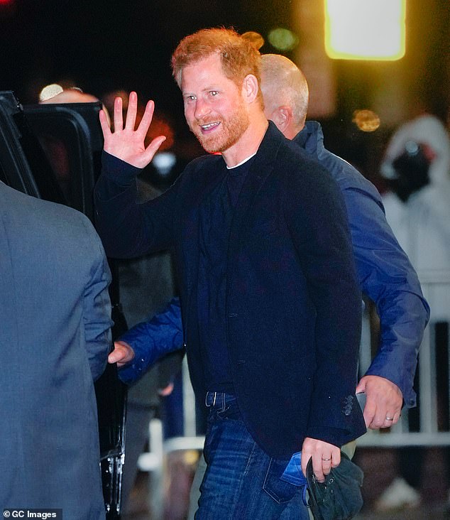 The prince is seen waving to fans as he left the Late Night studios in New York City on Monday, wearing a different outfit.