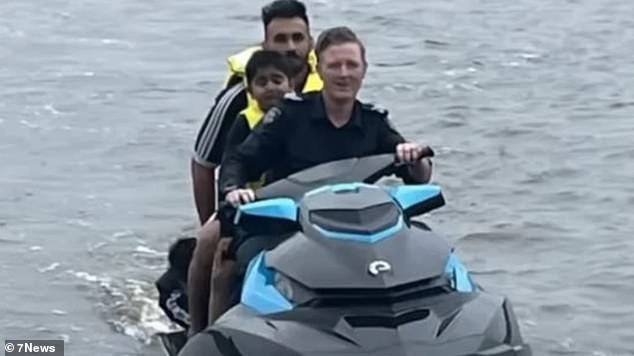 Officer Fairweather rescued two men and an eight-year-old boy who fell off a jet ski and couldn't swim at Pykes Creek Reservoir last month.