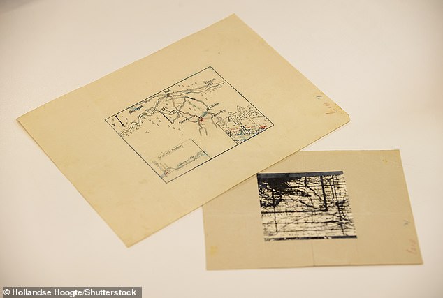 Pictured: Treasure maps of a possible Nazi treasure in Ommeren at the National Archives during the annual Open Access Day