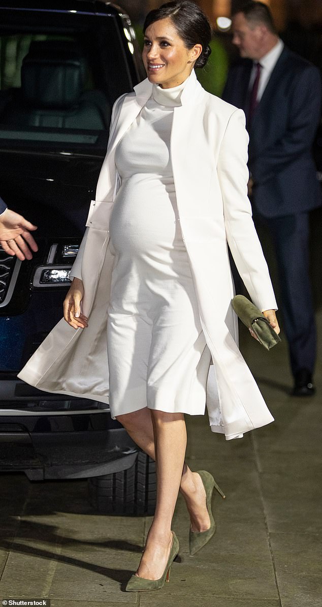 The Duchess of Sussex became pregnant five months after her engagement to the Queen and gave birth to their son Archie on May 6, 2019 (pictured at the Natural History Museum in February of that year)