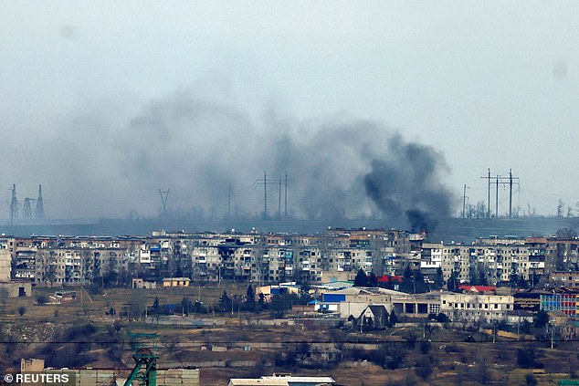 Smoke rises from strikes on the frontline city of Soledar, as Russia's attack on Ukraine continues, as seen from Bakhmut, eastern Ukraine, on January 5