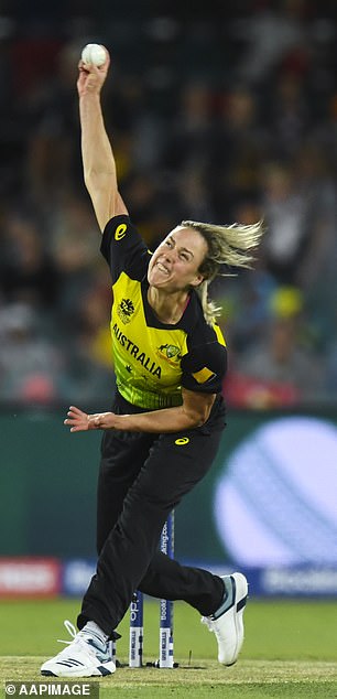 The ban could put unintended pressure on sports teams over the use of cricket balls.  Pictured is Australia's all-rounder Ellyse Perry, who will bowl with a leather ball at the North Sydney Oval on January 23.