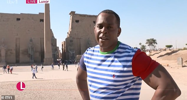 Awkward: Lorraine then went to Andi Peters to host a competition segment in Egypt, but the host was so shocked by the host's prank on Joey that he told them both, 'Leave it now'