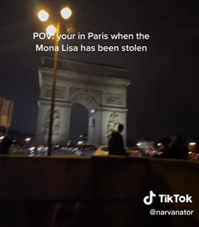 The Louvre, where the painting is kept, hasn't commented on the clip, which 1.4million people have seen, but there have been no reports of a genuine theft (PicturedL The Arc de Triomphe)