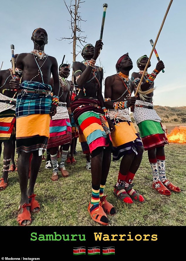 Wonderful: Madonna shared numerous photos of Samburu Warriors dressed in traditional attire