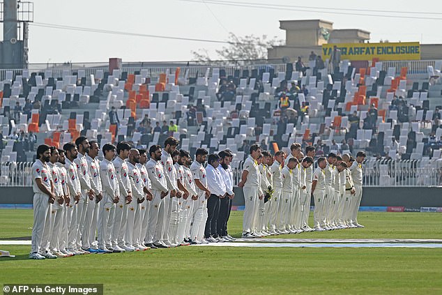 Pakistan and Australia observed a minute's silence before the start of the second day of the first test in Rawalpindi in March last year.