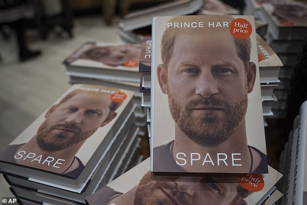 Copies of Prince Harry's new book displayed in a London bookshop