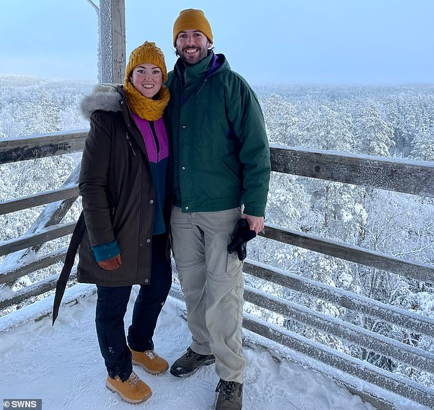 A passerby snapped photos of the couple, wearing matching hats, after their blissful moment in the snow, and their story has since gone viral.