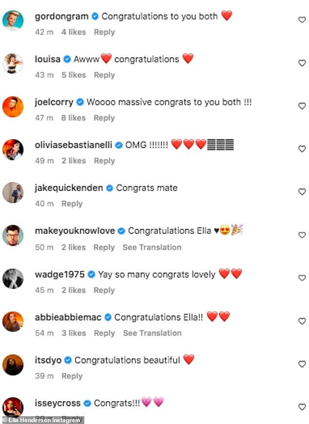 Support: Friends were quick to comment on their congratulations below the post, with chef Gordon Ramsay writing: 