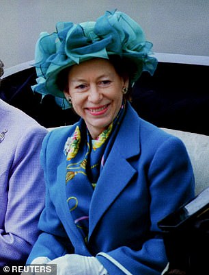 Harry first opened the gift from Princess Margaret (pictured in 1993)