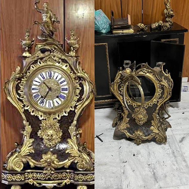 The 17th-century grandfather clock that was presented by the French King Louis XIV to the Portuguese King Dom João VI is only one of two in existence in the world.  The watch was made by French watchmaker Balthazar Marthinot, but was destroyed by rioters on Sunday.