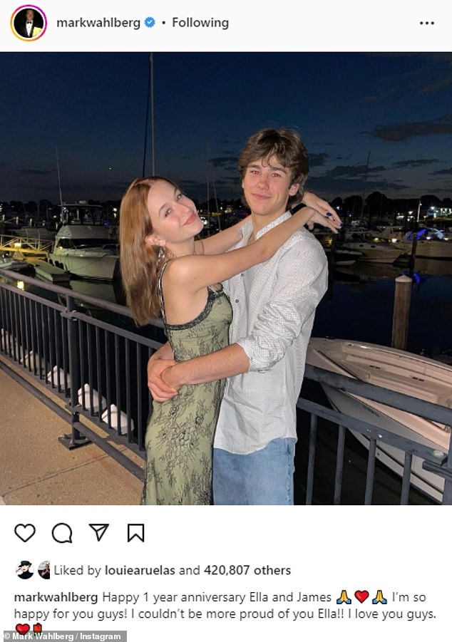 'Love you guys': Almost a year ago, Mark posted an adorable Instagram photo of Ella and James together to celebrate their one-year anniversary as a couple