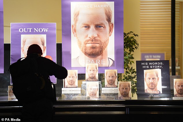 Bookstores in the UK opened early on Tuesday to offer Harry's book, but queues were thin after leaks ahead of publication.  Scenes outside Australian bookstores were similarly muted.  (Pictured: A Waterstones bookstore in London's Piccadilly on Tuesday)