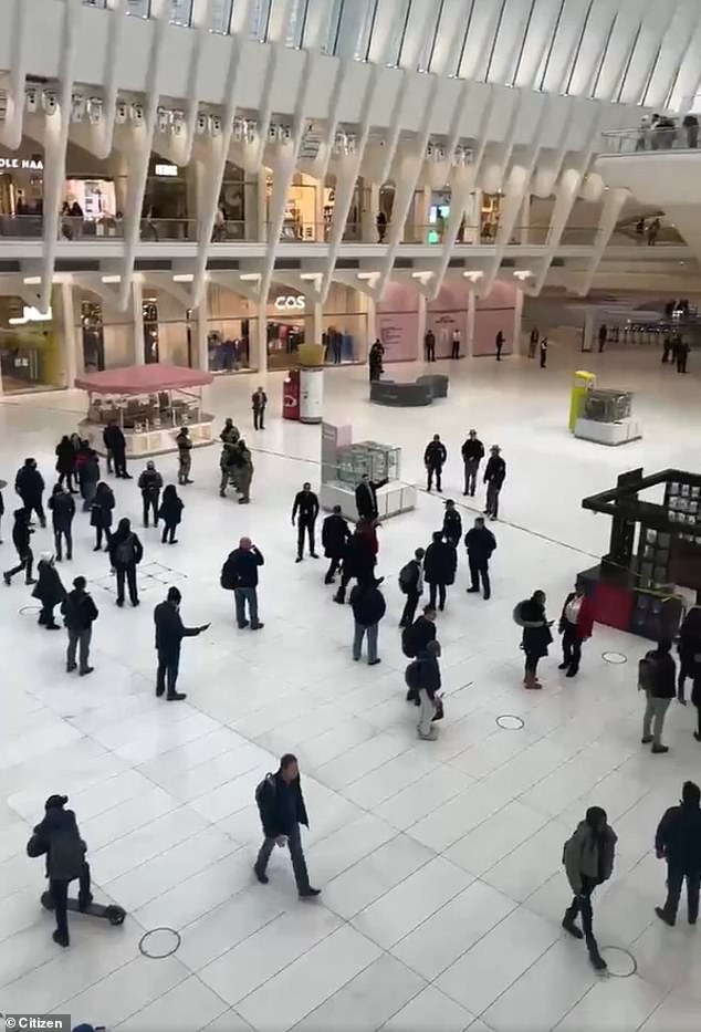 Commuters left the World Trade Center this afternoon