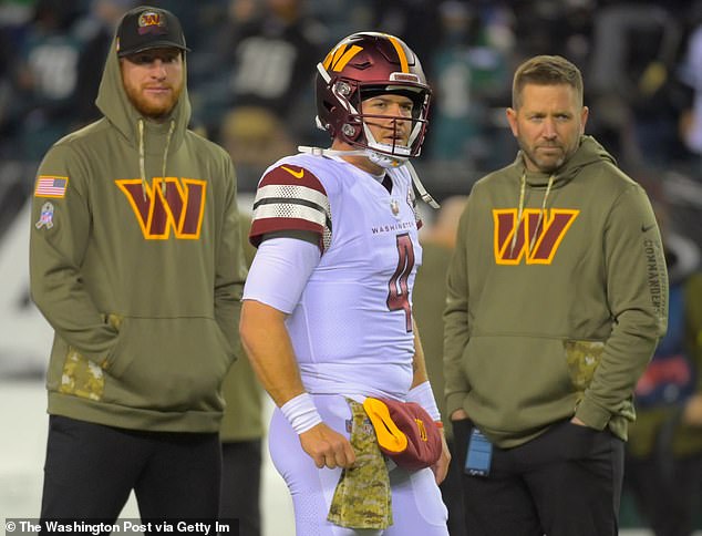 Turner took over for quarterbacks Carson Wentz (L) and Taylor Heinicke (C) in the 2022 season