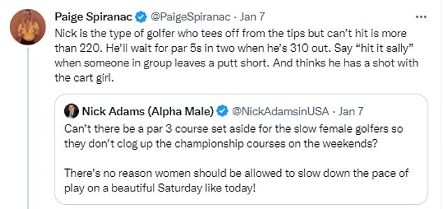 Author Nick Adams, a self-described 'alpha male' took to Twitter with the golf influencer