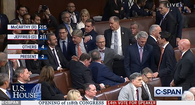 Cameras also captured Rep. Mike Rogers having to avoid getting into a physical altercation with Rep. Matt Gaetz.  Gaetz said Tuesday that government cameras are 'boomer-fied' as long as they stay in place.