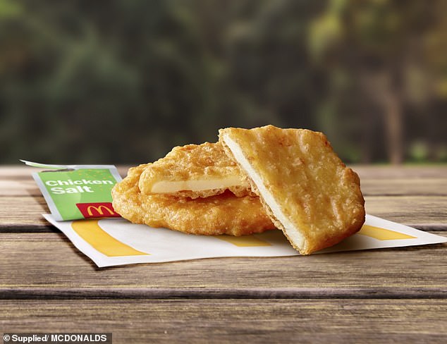 The fast-food giant confirmed on Tuesday that it will start serving 'chicken salt potato scallops' (pictured), sparking an online debate over whether the fried item was actually called 'potato pie', 'scallop' or 'buñuelo'.