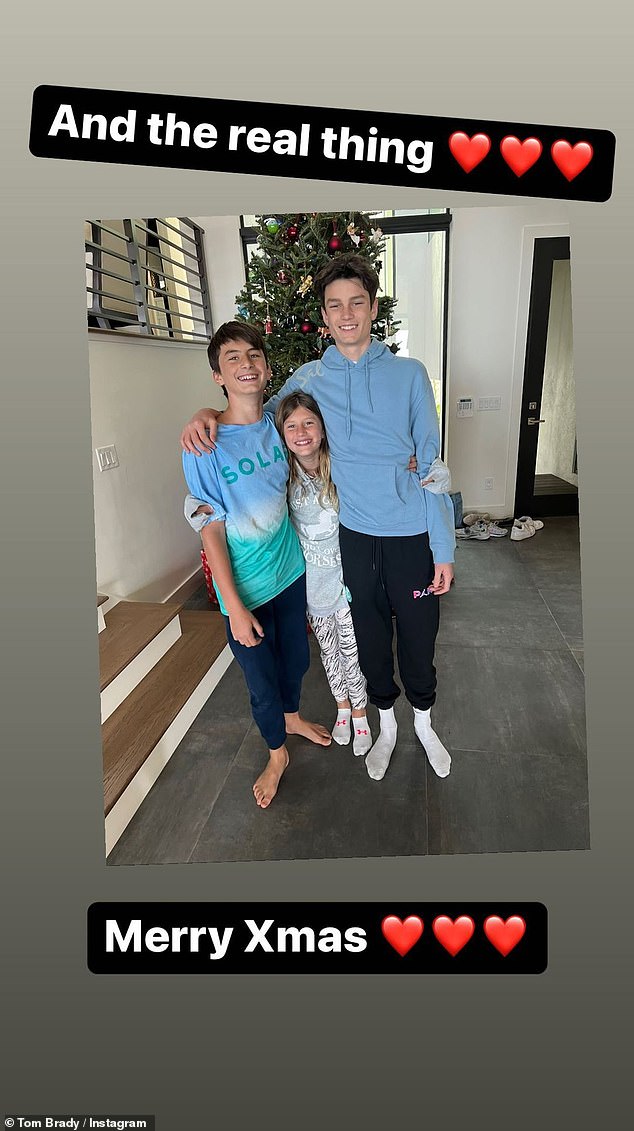 Importance of family: Tom spent time with his three children over the holidays and shared a snap to his Instagram story as they smiled for a group photo