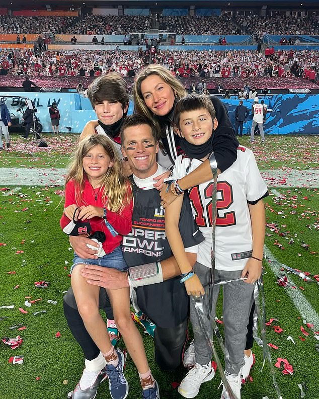 The gorgeous couple were photographed in happier times, following Brady's 2020 Super Bowl triumph with their children Vivian Lake, nine, and Benjamin, 12, and John Edward, 14.