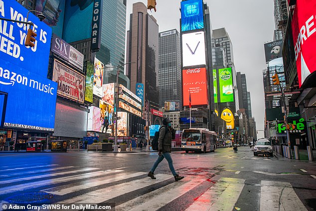 During the spring of 2020, when New York was the epicenter of the COVID-19 pandemic in the US, residents of the wealthiest neighborhoods were 7.2 times more likely to move elsewhere Pictured: a Empty Times Square on March 23, 2020