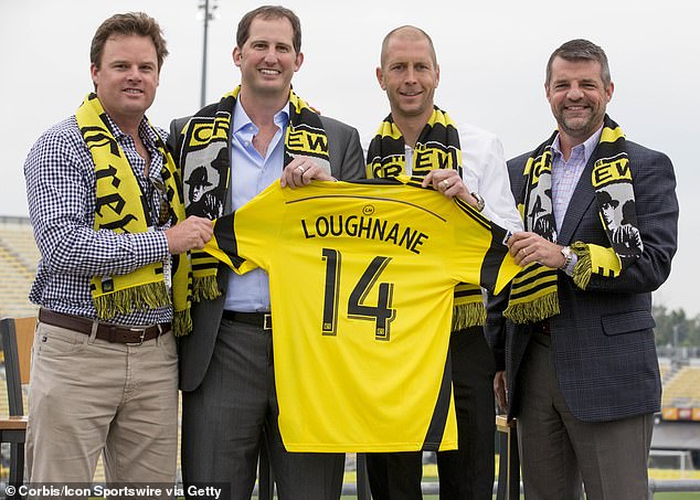 Berhalter (second right) was previously hired by Precourt (left) while in Columbus