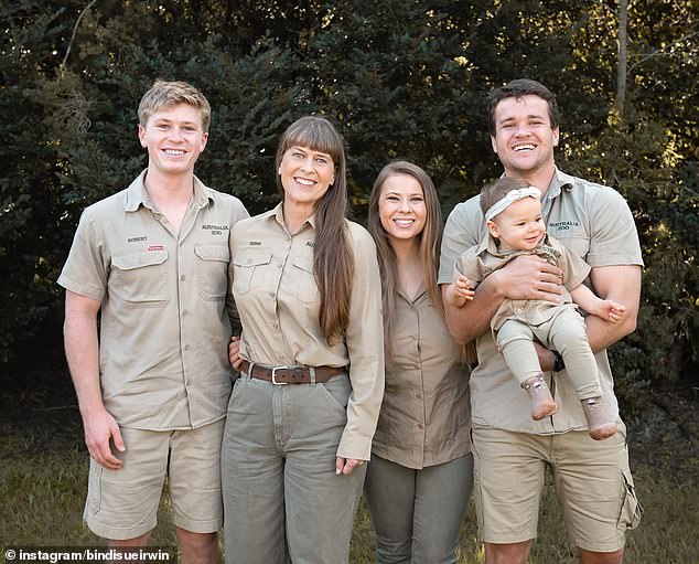 It comes after Bindi's fans raved about the star's latest family photo amid rumors that she is expecting her second child.  Pictured: Robert, Terri, Bindi, Chandler and Grace