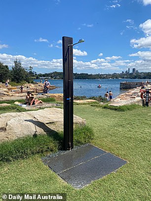 Residents can rinse off under the shower while taking in the stunning views of Sydney Harbor