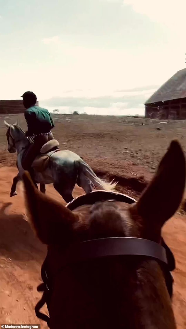 Helmet cam: Some footage showed the family from behind as the horses sped by